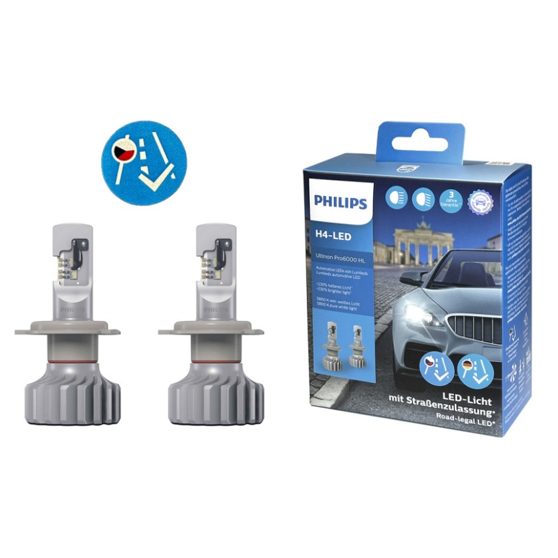 2pcs LED H4 Ultinon Pro6000 HL PHILIPS +230%