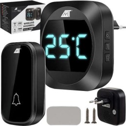 Wireless doorbell with thermometer IP44 black