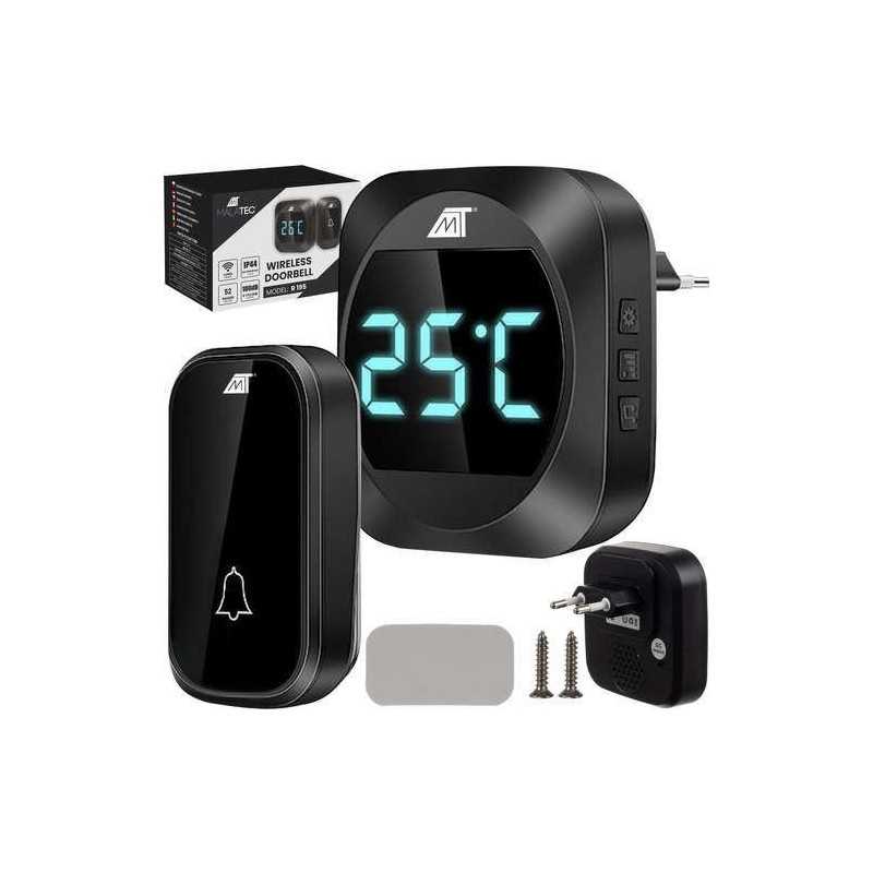 Wireless doorbell with thermometer IP44 black