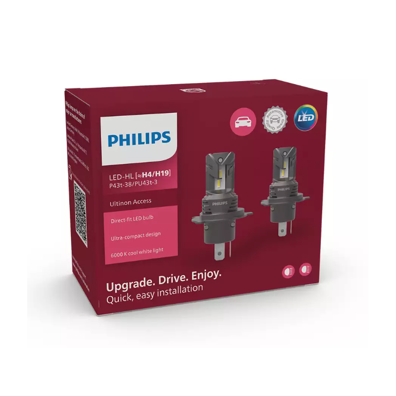 LED H4/H19 12V 20W P43t-38/PU43t-3 PHILIPS Ultinon Access 2500 2pcs