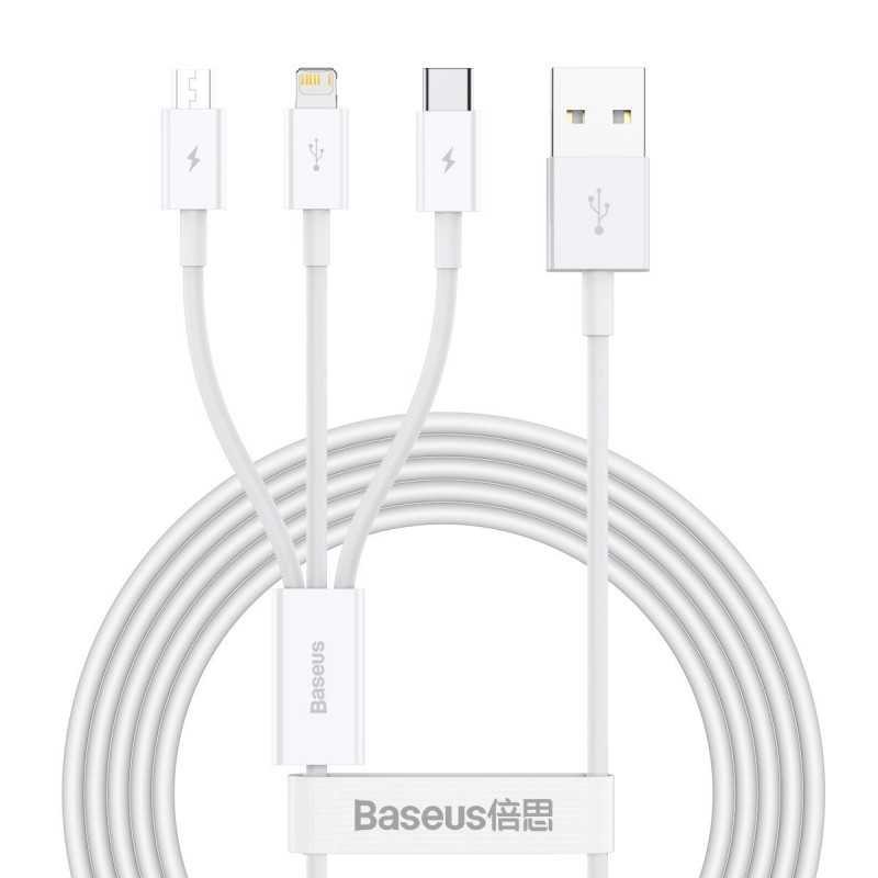 USB charging cable 3in1 3.5A, 1.2m white USB charging cable 3in1 3.5A, 1.2m white