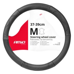 Black leather steering wheel cover (37-39cm)