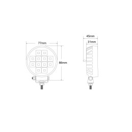 Round LED work light 12-24V 12x LED with switch